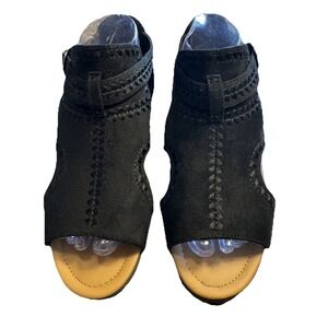 Comfortview KAIA Shooties Womens 7.5 WW‎ Black Fabric Cutout Buckle Zip Comfort